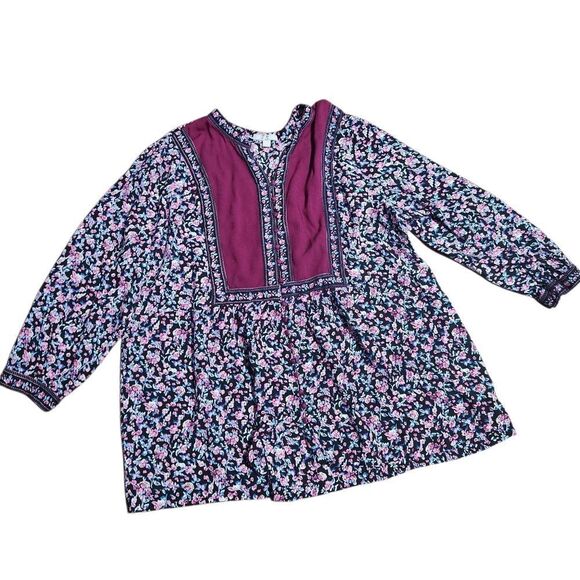 Woman Within Blouse Plus Size 3X Purple Black Floral V Neck Long Sleeve Top - Picture 7 of 9